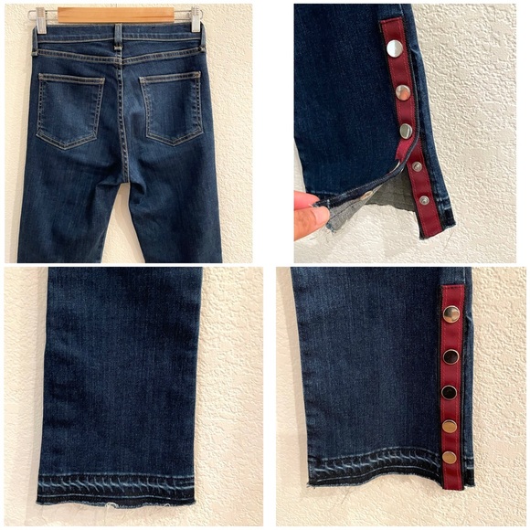 Veronica Beard Carolyn Baby Boot Side Vent Button Hem Flare Jeans Dark Sea - Picture 10 of 11